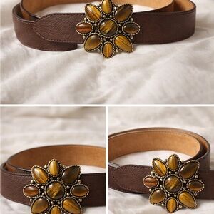 Vintage Bally Leather Belt with Tiger’s Eye Statement Buckle